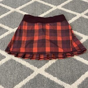 LULULEMON Pace Setter Skirt Yama Check Flaming Tomato Bordeaux 4 Reg
